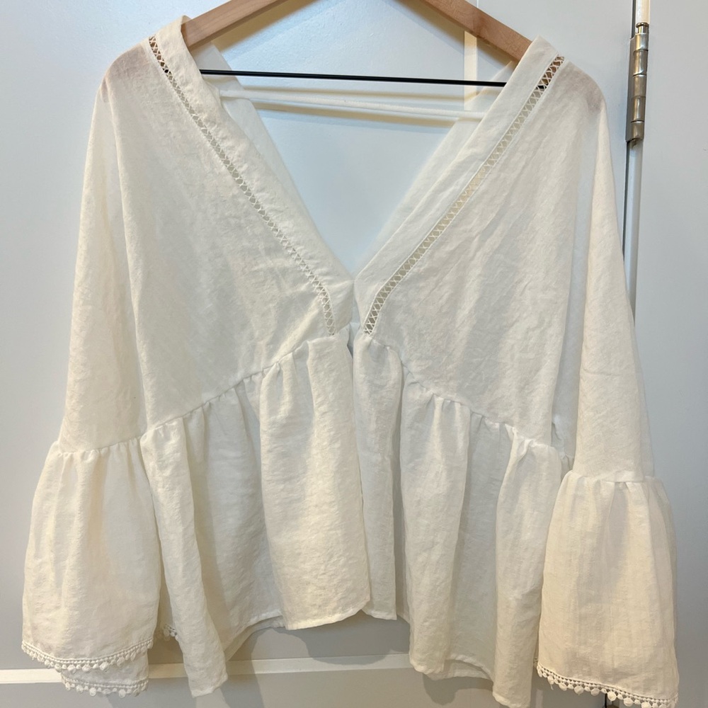 Cotton Deep V White Women's Top